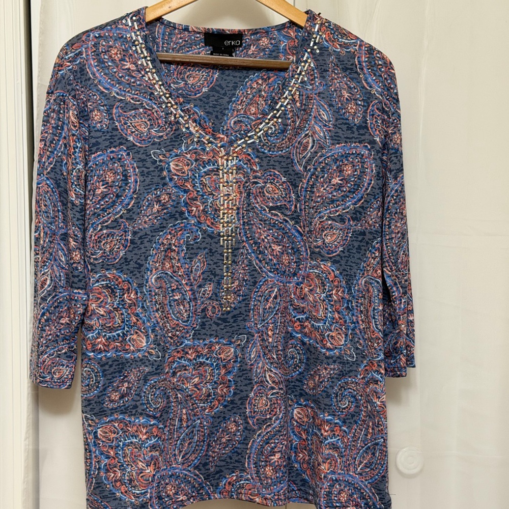 Erika Paisley 3/4 sleeve Top - Size Large